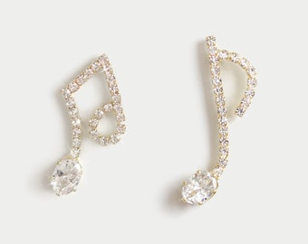 Music Note Cubic Zirconia Earrings, Rhinestone Note Earrings, Unique Women Fashion Jewelry