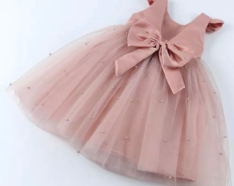 Girl’s Pearl Detailed Party Tutu Style Princess Dress with Bow on reverse - Age 2-6