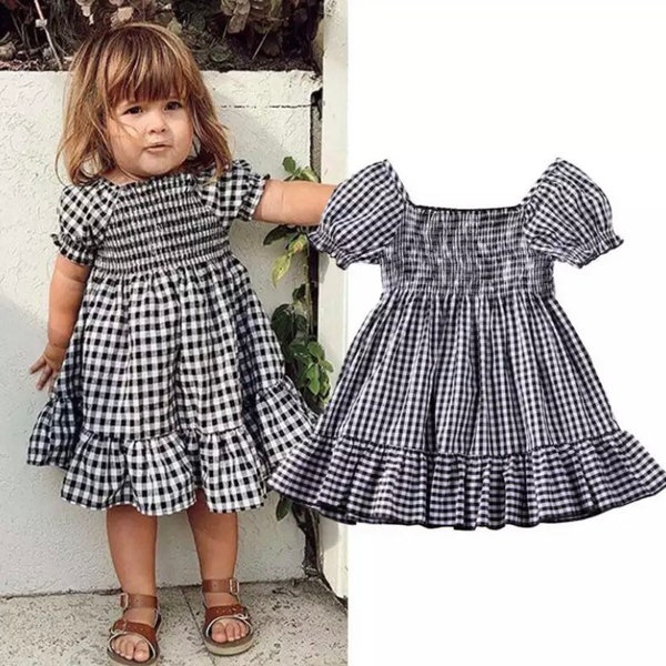 Robe style vichy pour filles de 1 à 8 ans