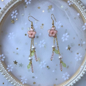 Cherry Blossom Pearl Earrings, Sakura Earrings, Floral Earrings, Flower Earrings, Cute Earrings, Hypoallergenic