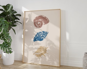 Seashells Poster | Physical Print | Aesthetic | Beach Boho | Wall Art | Beach Girl