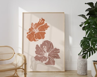 Hibiscus Flower Two Tone Poster | Physical Print | Aesthetic | Beach Boho | Wall Art |