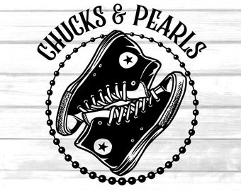 chucks and pearls svg / chuck taylor shoes clip art / printable tshirt design cricut files