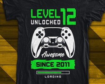 12th birthday svg , game controller , level unlocked svg , gamer birthday , birthday shirt , kids biorhtday svg