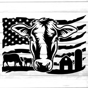 USA cow farm svg / cattle farm png clip art / American flag distressed calf and mother cow cut file
