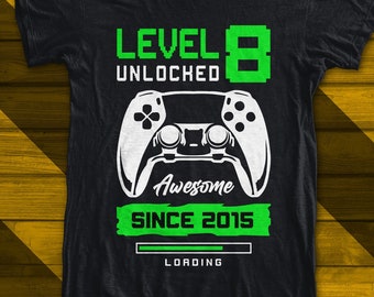 8th birthday svg , game controller , level unlocked svg , gamer birthday , birthday shirt , kids biorhtday svg