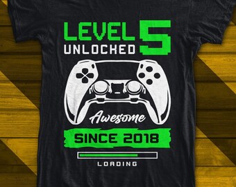 5th birthday svg , game controller , level unlocked svg , gamer birthday , birthday shirt , kids biorhtday svg