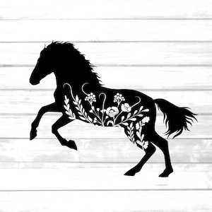 Cheval Floral svg / clip art silhouette cheval en cours d’exécution
