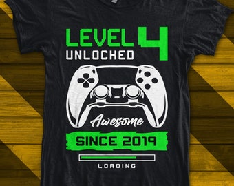 4th birthday svg , game controller , level unlocked svg , gamer birthday , birthday shirt , kids biorhtday svg