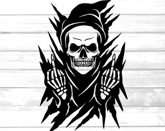 grim reaper middle finger hand sign svg / skeleton wall scratch clip art / printable Halloween design