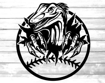 raptor baseball sports team svg / printable baseball player design png/  velociraptor clip art