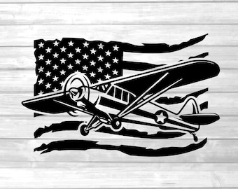 US  Piper J-3 Cub pilot svg / American piper cub aviation png / printable airplane design clip art