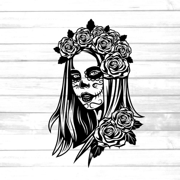 Sugar skull beautiful calavera with flowers svg / printable floral skull png clip art