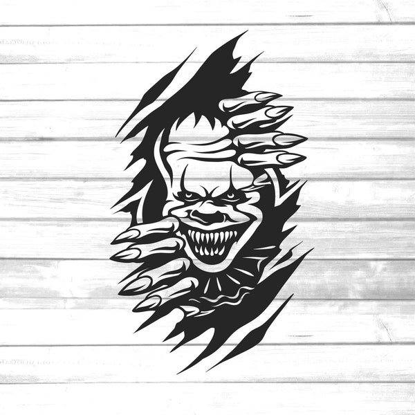scary clown peeking from ripped wall svg / IT clown monster svg / pennywise evil clown svg / Halloween clown clip art