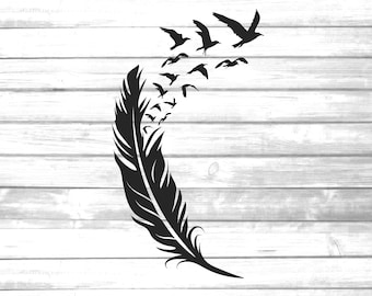 Flying birds from feather svg /memorial feather svg /flying birds silhouette svg