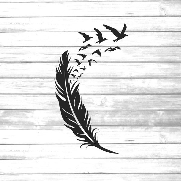 Flying birds from feather svg /memorial feather svg /flying birds silhouette svg