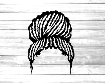 Braided afro bun svg / black African American woman hair svg / messy bun