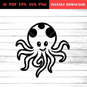 Polpo in formato SVG / simpatico animale marino / polipetti in formato SVG / clip art / stampabile / design T-shirt / file vettoriale / cricut / Ai Pdf Eps Svg Png