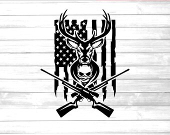 US Deer Hunting svg / Deer hunter rifle printable cut file / skullhead hunter clip art