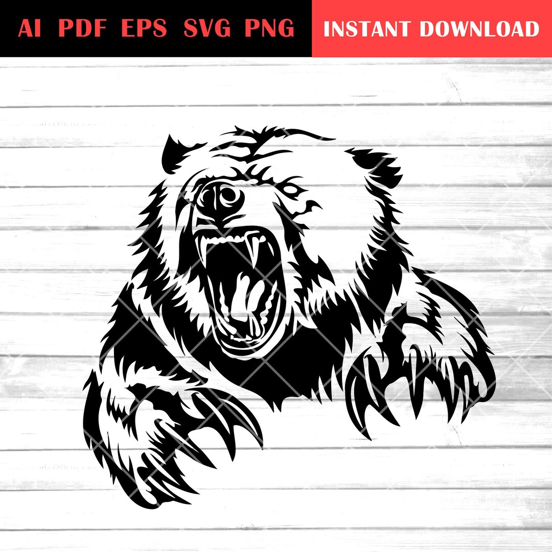 Bear Svg , Fierce Bear , Grizzly Bear , Cricut , Silhouette, Clip Art ...