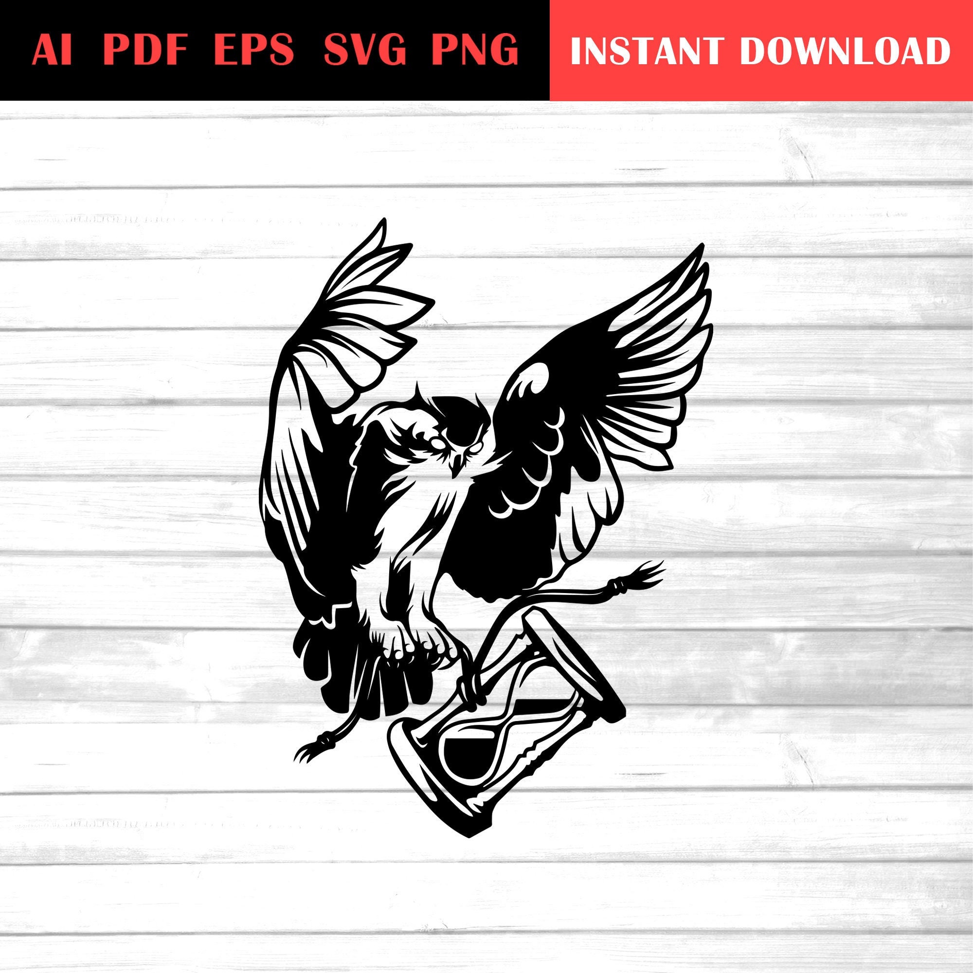 Flying Owl with Hourglass Svg files / bird claw printable clip art png