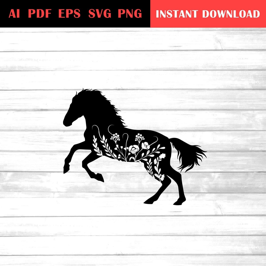 Horse Floral Svg / Running Horse Silhouette Clip Art - Etsy