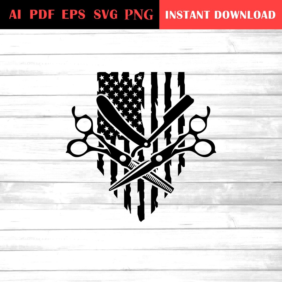 USA Barber Scissors and Razor SVG / Distressed American Flag Png Clip ...