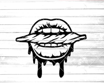 Lips Biting Weed Svg | Dripping Lips with Marijuana Svg | Cannabis Svg | Marijuana Svg | Smoking Joint Svg | Lips Svg | Weed Cut Files