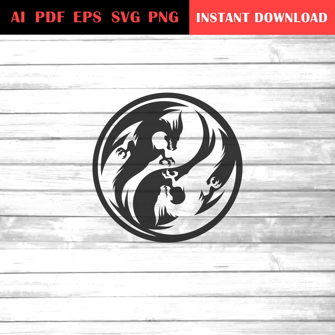 Yin Yang Dragons Svg / Black Dragon and White Dragon Svg / Large ...
