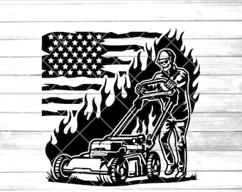 US lawn mower svg | skull landscaper | flaming skull | fire svg | flame clip art | printable | Ai Pdf Eps png | Cricut | grass cutter svg
