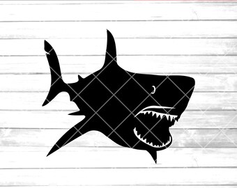 Tiburón svg, clip art de tiburón, gran tiburón blanco, cricut, silueta, eps pdf png, vector de tiburones, tiburones grandes