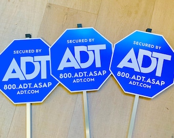 3 ADT Yard signs with 28 inch aluminum stake