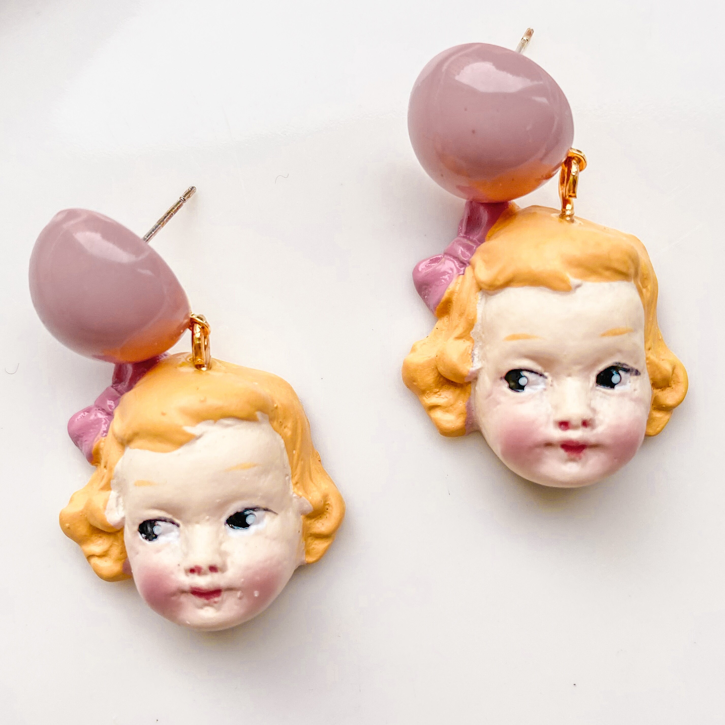 Doll face drop earrings Doll earrings Cute earrings Fun Etsy