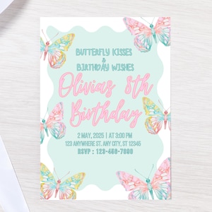 Butterfly Invitation Butterfly Birthday Invitation Purple Butterfly Theme Invitation Pink Butterfly Party EDITABLE Instant Download