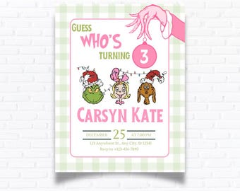 Invitación de cumpleaños navideña de Villa Quién / Invitación para fiesta temática del Grinch / Plantilla editable para cumpleaños navideños / Descarga instantánea