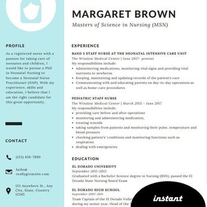 Nurse Modern Resume Template | Medical Template | Instant Download | Digital Download | Professional Resume | Edit PDF