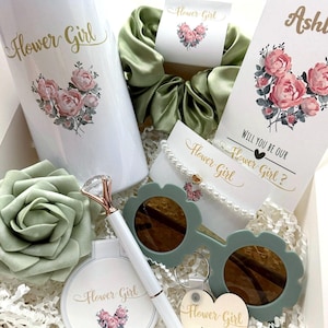 Will You Be My Flower Girl Proposal Gift Box Set, Personalized FlowerGirl Gift, Flower Girl Proposal, Junior Bridesmaid Gift, Dusty Sage