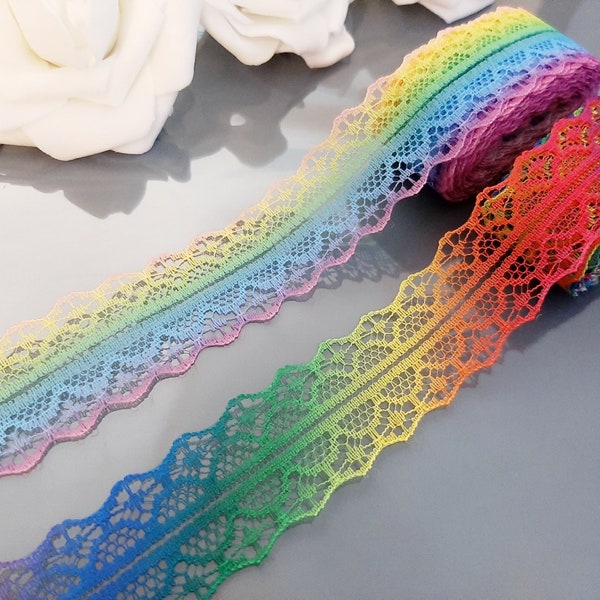 Rainbow Lace Trim, 5 Yards Rainbow Ribbon, Lace Trim, Lace Trim Ribbon, Rainbow Trim, Colorful Ribbon for Bows, Multicolor Sewing Lace