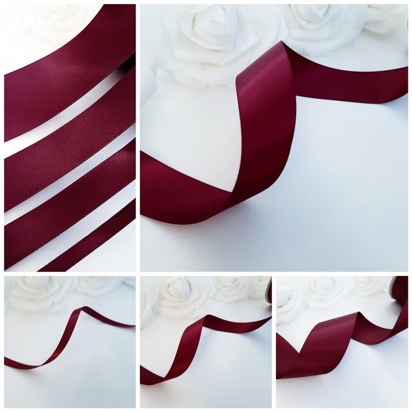 Wine Red Ribbon, Wine Ribbon, Double Sided Solid Ribbon, Wine Red Satin Ribbon, Double Side Satin Ribbon, Double Faced Wedding Ribbon