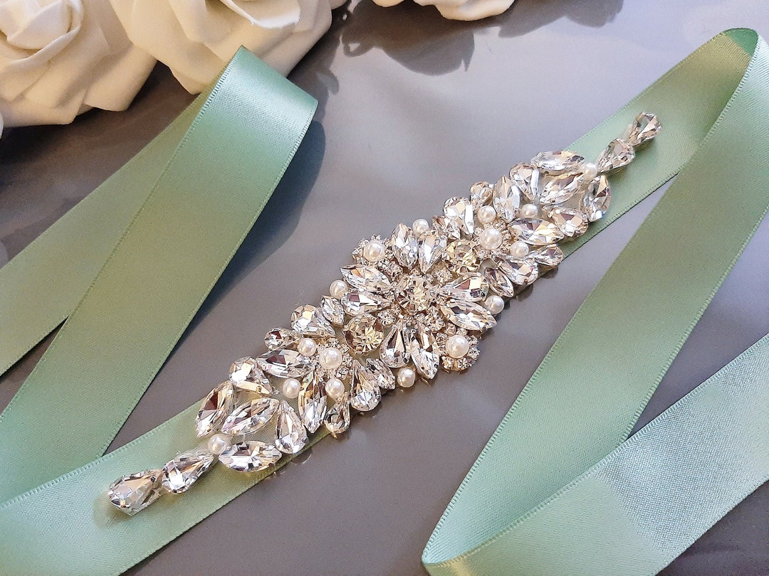 Green Wedding Belt Emerald Green Gold Wedding Sash Belt Wedding Gown Green  Sash Belt