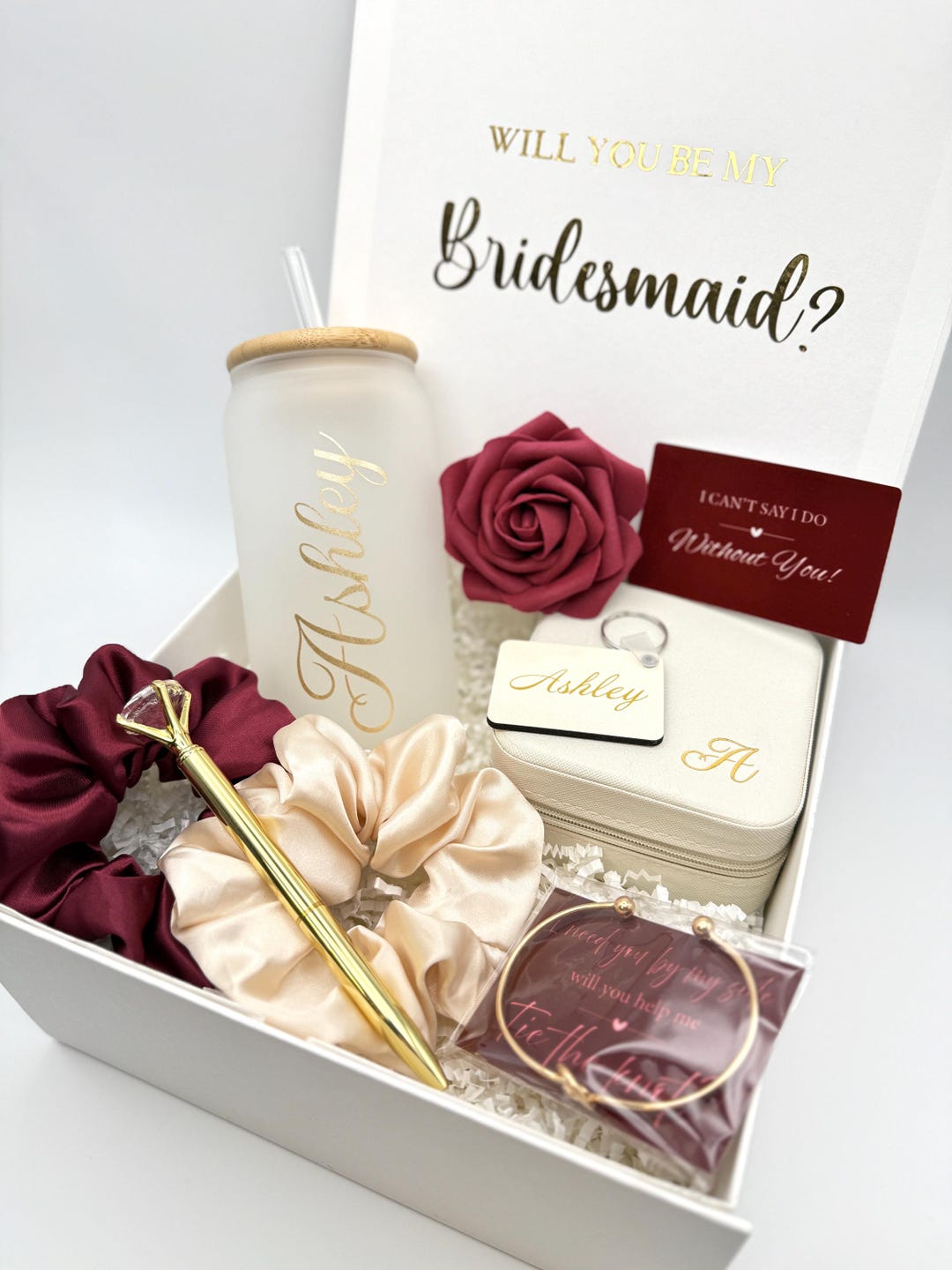 Bridesmaid Proposal Gift Box Will You Be My Bridesmaid Burgundy Wedding ...