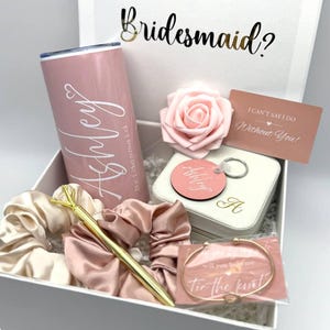 Bridesmaid Proposal Gift Box Will You be my Bridesmaid Blush Wedding Personalized Initial Jewelry Box Maid of Honor Gift Name Tumbler