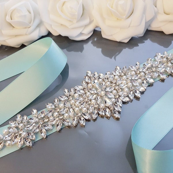 Aqua Bridal Belt, Mint Blue Sash, Wedding Belt, Belt for Bride, Aqua Blue Wedding Belt, Bridal Belt, Sash Belt, Rhinestone Belt