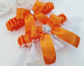 Orange Wedding Garter, Orange Garter Set, Orange Wedding Garter Set, Bridal Garter, Garter For Bride, Garters For Wedding, Garter Belt