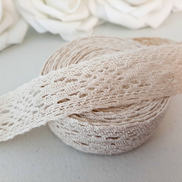 Cotton Lace Ribbon, Lace Ribbon, Lace Trim, Lace by the yard, Beige Lace, 100% Cotton, Vintage, Natural Crochet Lace, Rustic Boho