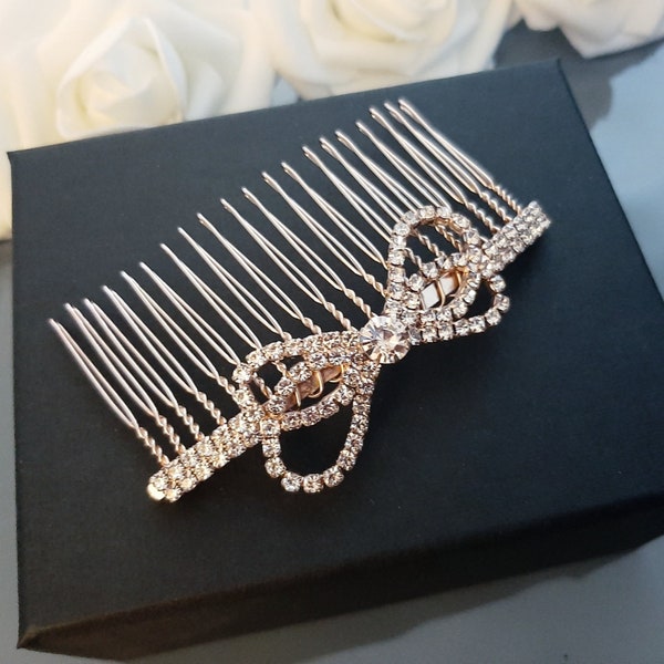 Rose Gold Bridal Hair Comb, Wedding Headpiece Hair Piece Hair Pieces Flower Girl Bridesmaid Rhinestone Hair Comb Crystal Bow Small