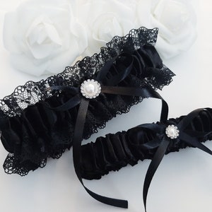 Black Garter Set, Wedding Garter Set, Black Wedding Garter, Black Bridal Garter, Garters For Wedding, Garter For Bride, Personalized Garter