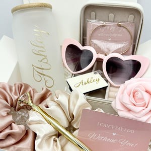 Blush Rose Gold Bridesmaid Proposal Gift Box Will You Be my Maid of Honor Gifts Set Personalized Cup Tumbler Jewelry Box Card Wedding
