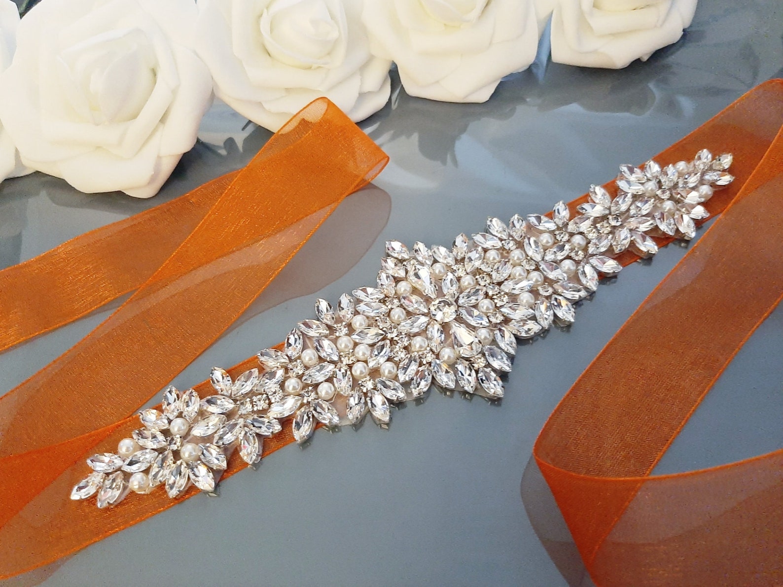 White Wedding Belt Wedding Gown Belt White Beaded Bridal 