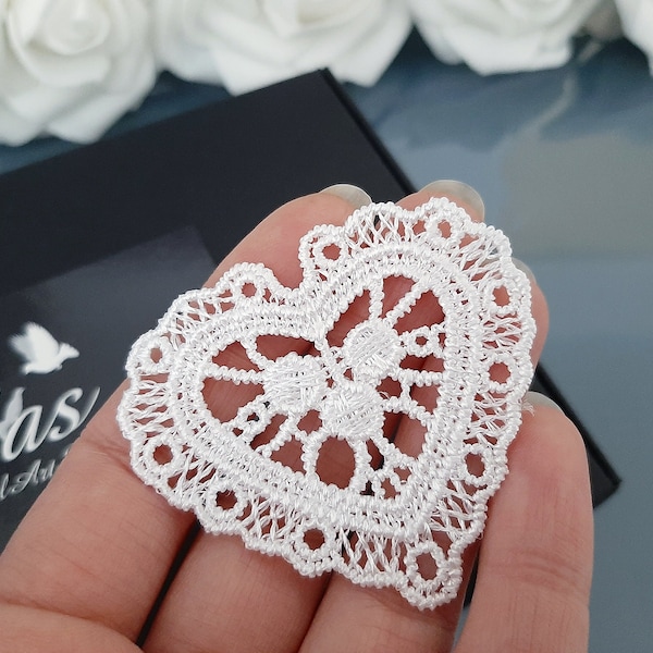 Lace Heart Applique, White Valentine Ornament Embellishment for Sewing or Craft Projects, Junk Journal Supplies, Embroidered Patches Sew on